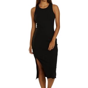 Marika Nikki Side Slit Ribbed Midi Dress, black, medium